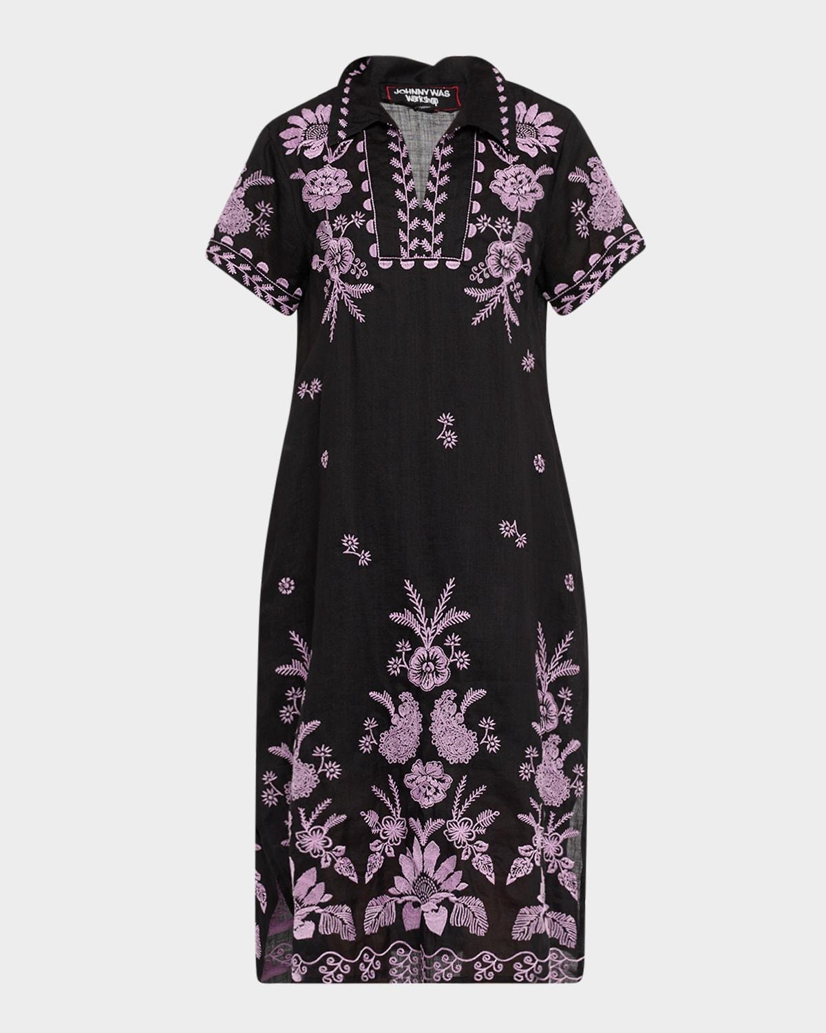 embroidered short-sleeve tunic dress