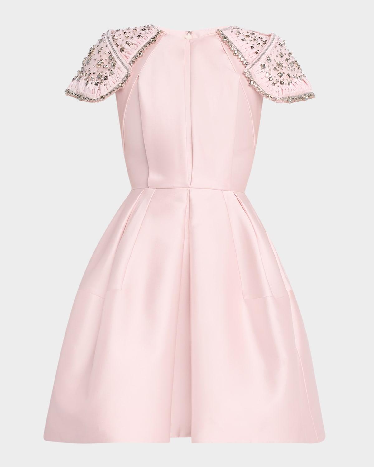 embroidered-shoulder fit-&-flare dress