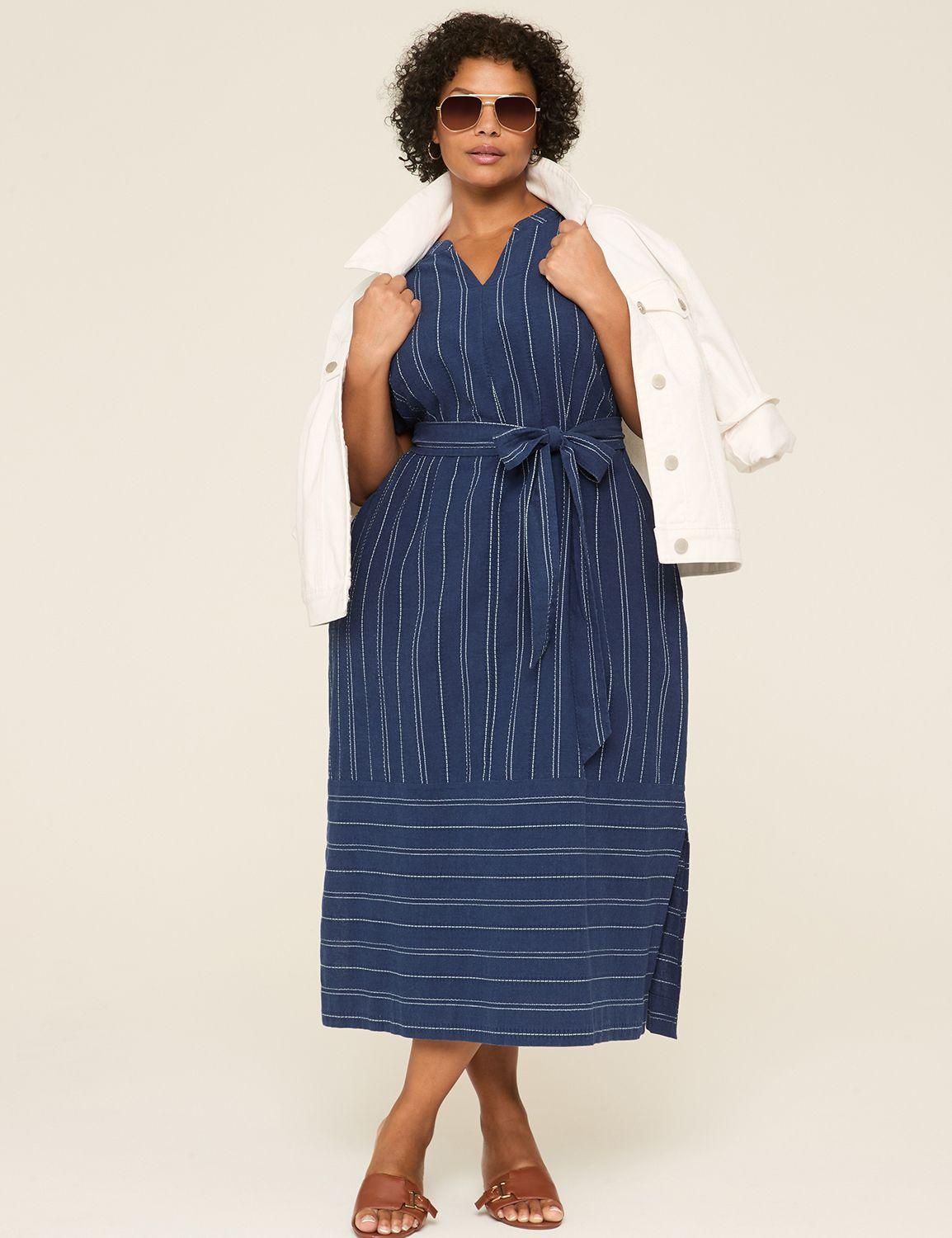 embroidered split-neck midi dress