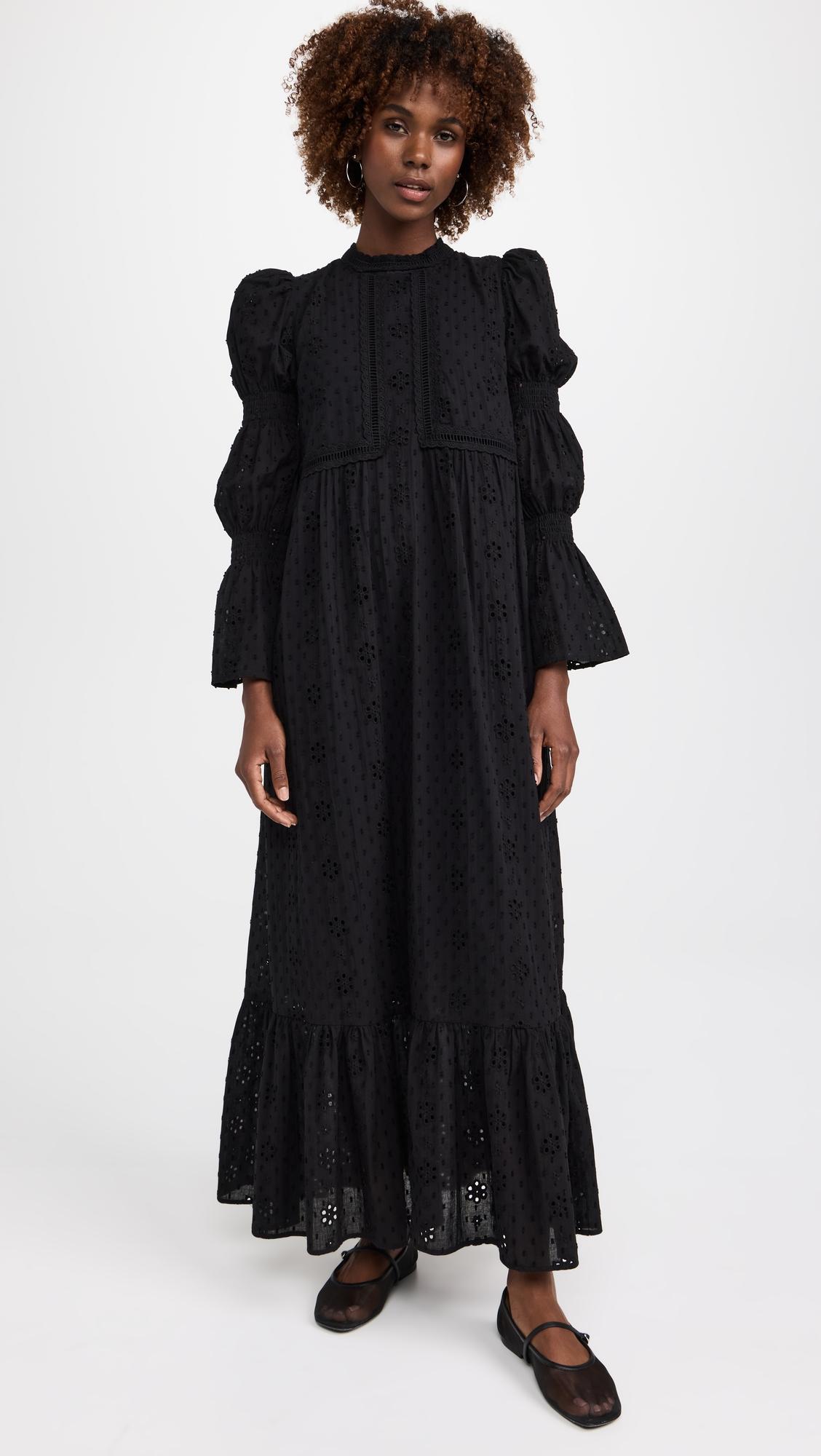 embroidered swiss dot maxi dress