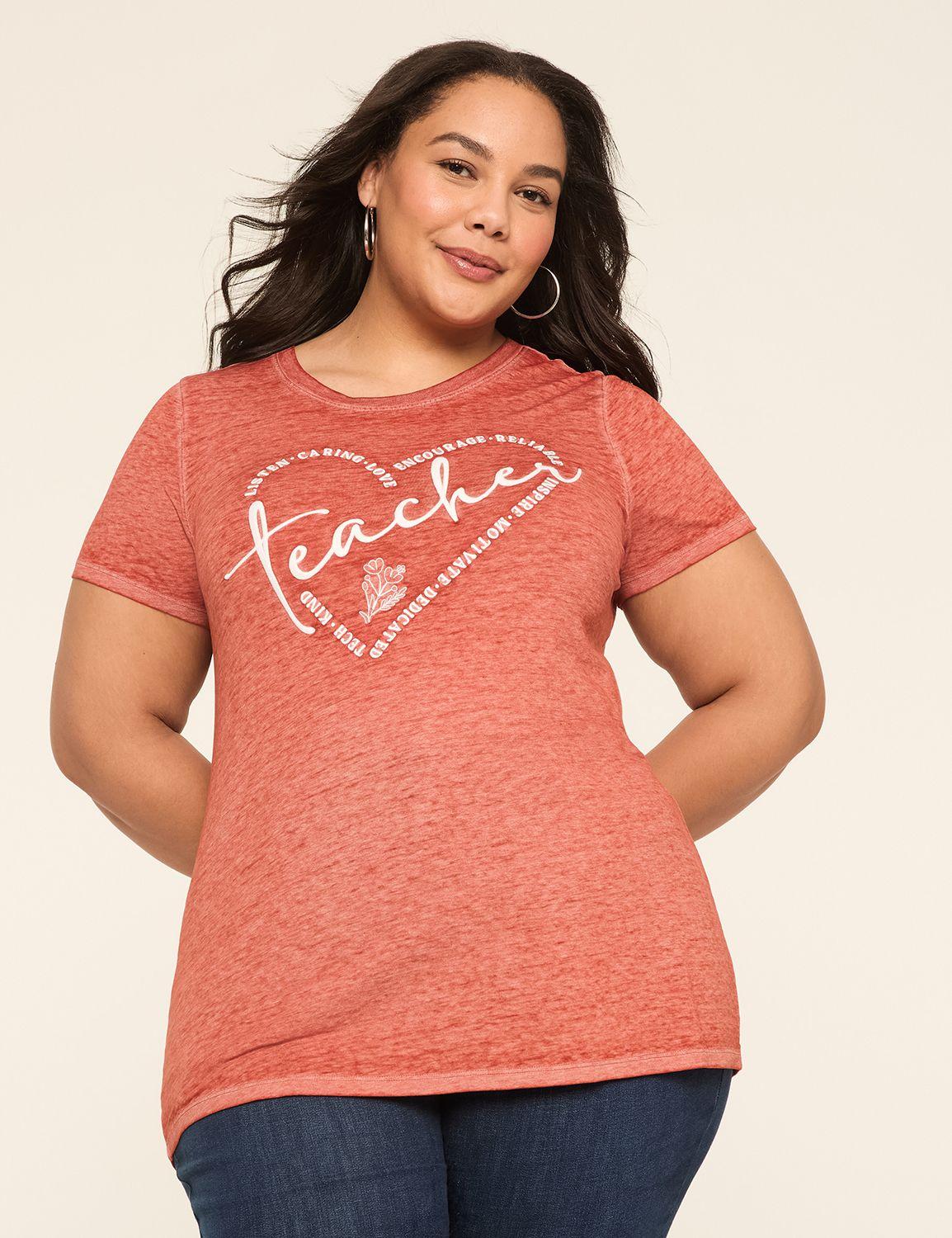 embroidered teacher heart graphic tee