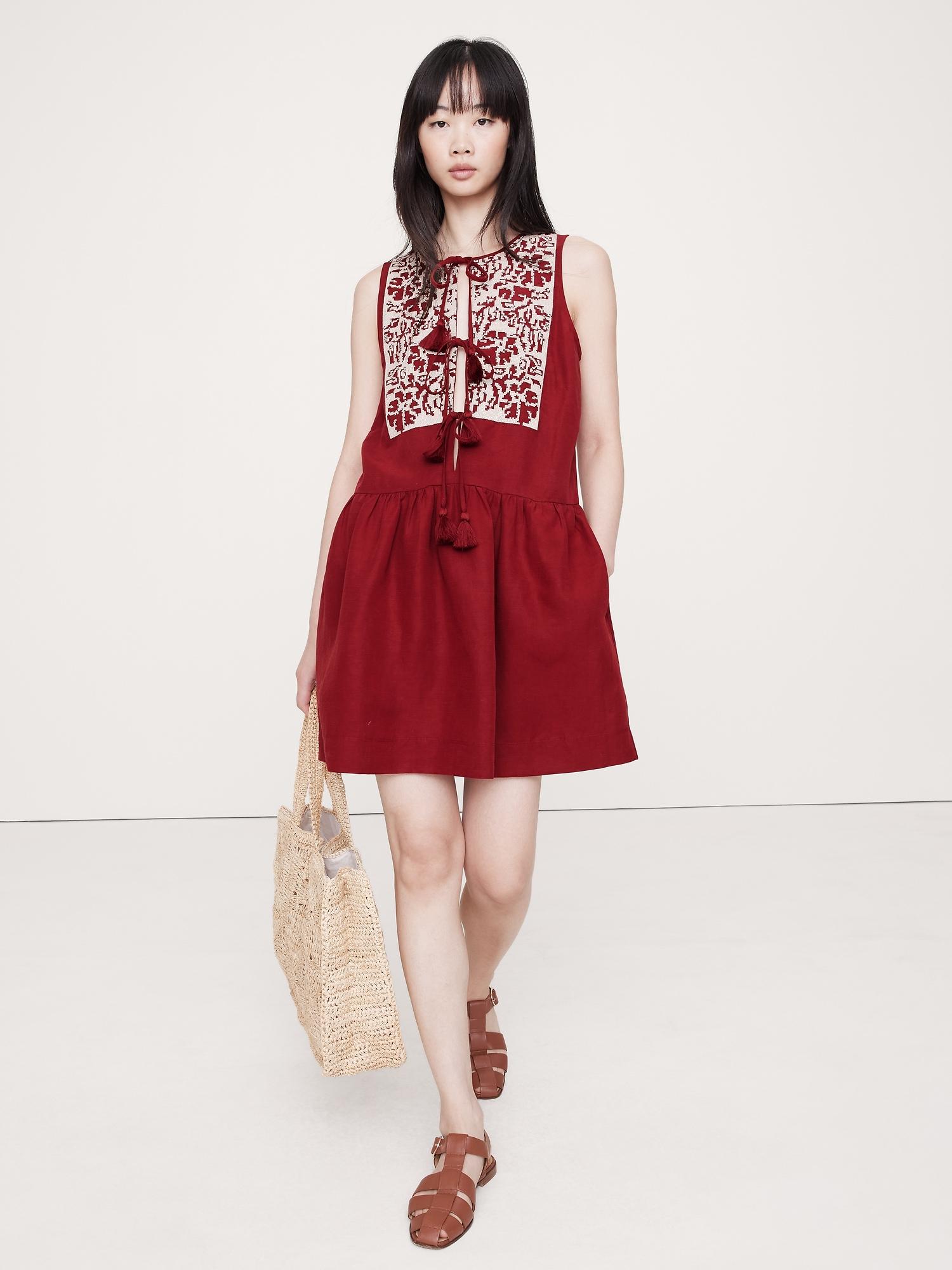 embroidered tencel™-linen mini dress