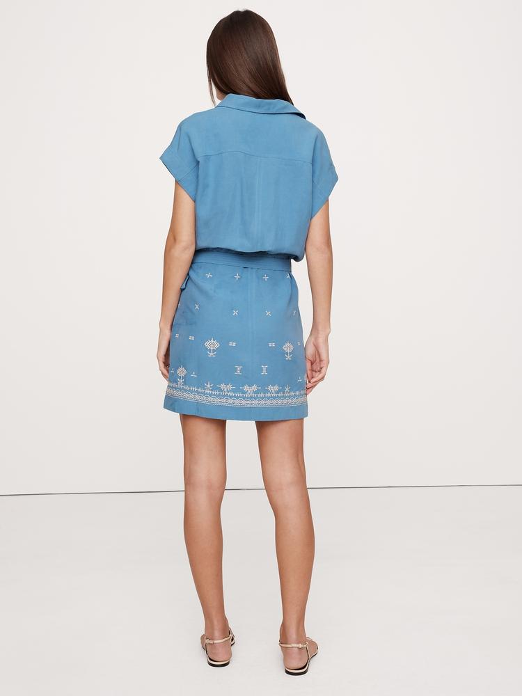 embroidered tencel™-linen wrap dress