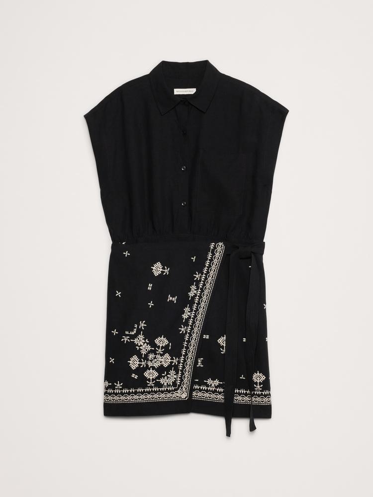 embroidered tencel™-linen wrap dress