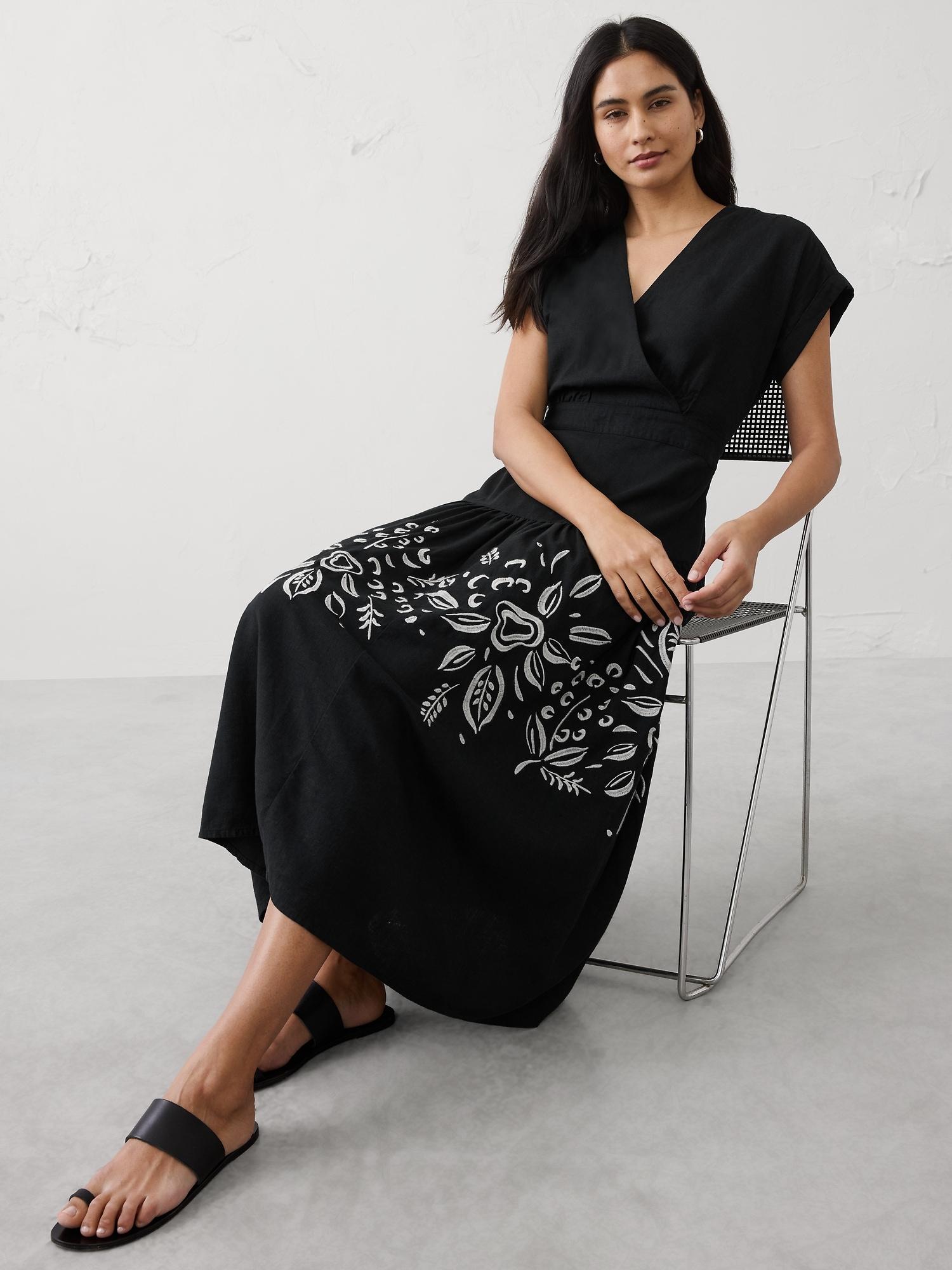 embroidered tiered midi dress