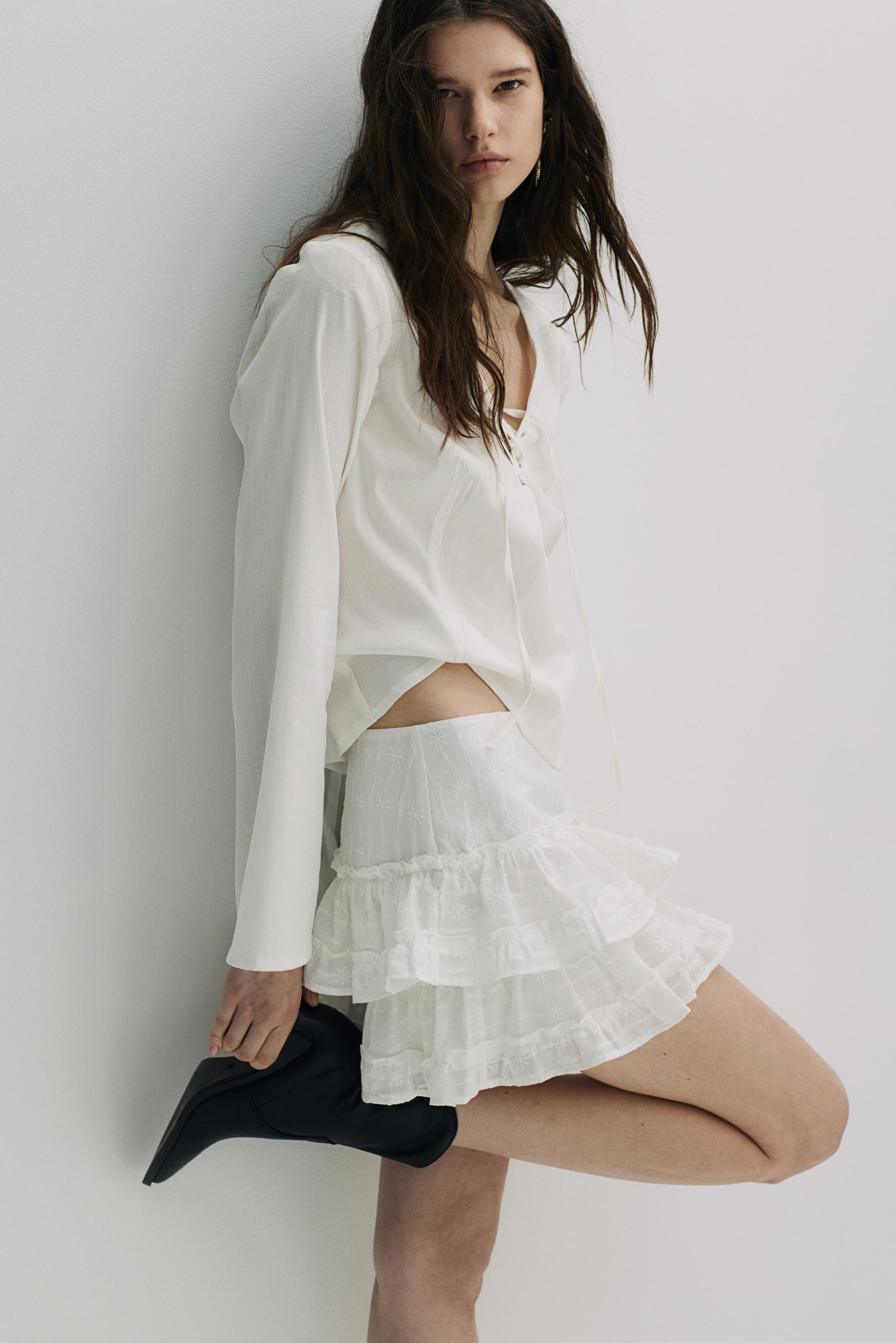 embroidered tiered skirt