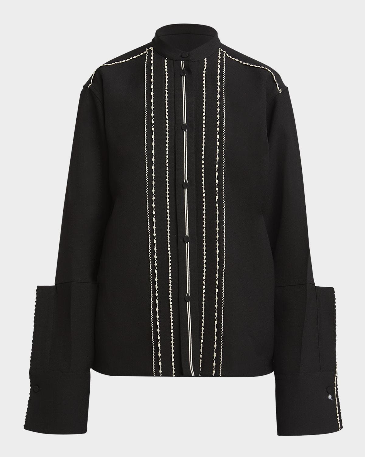 embroidered trim button down blouse