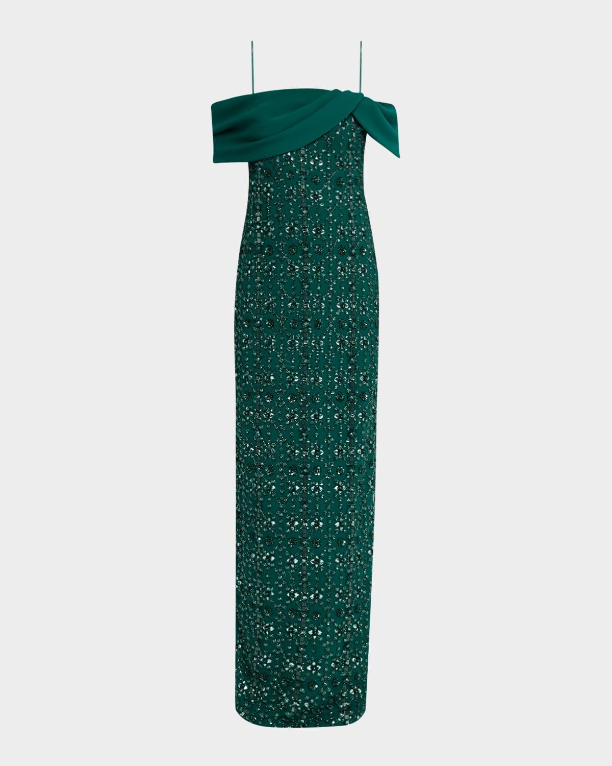 embroidered tulle and crepe gown