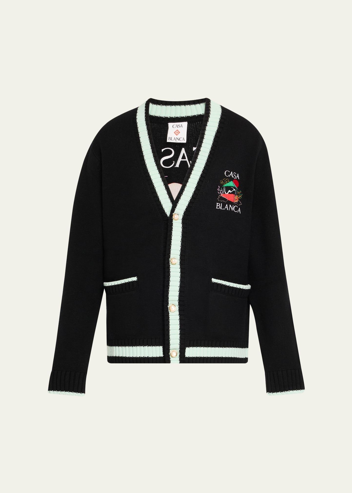 embroidered v-neck merino wool cardigan