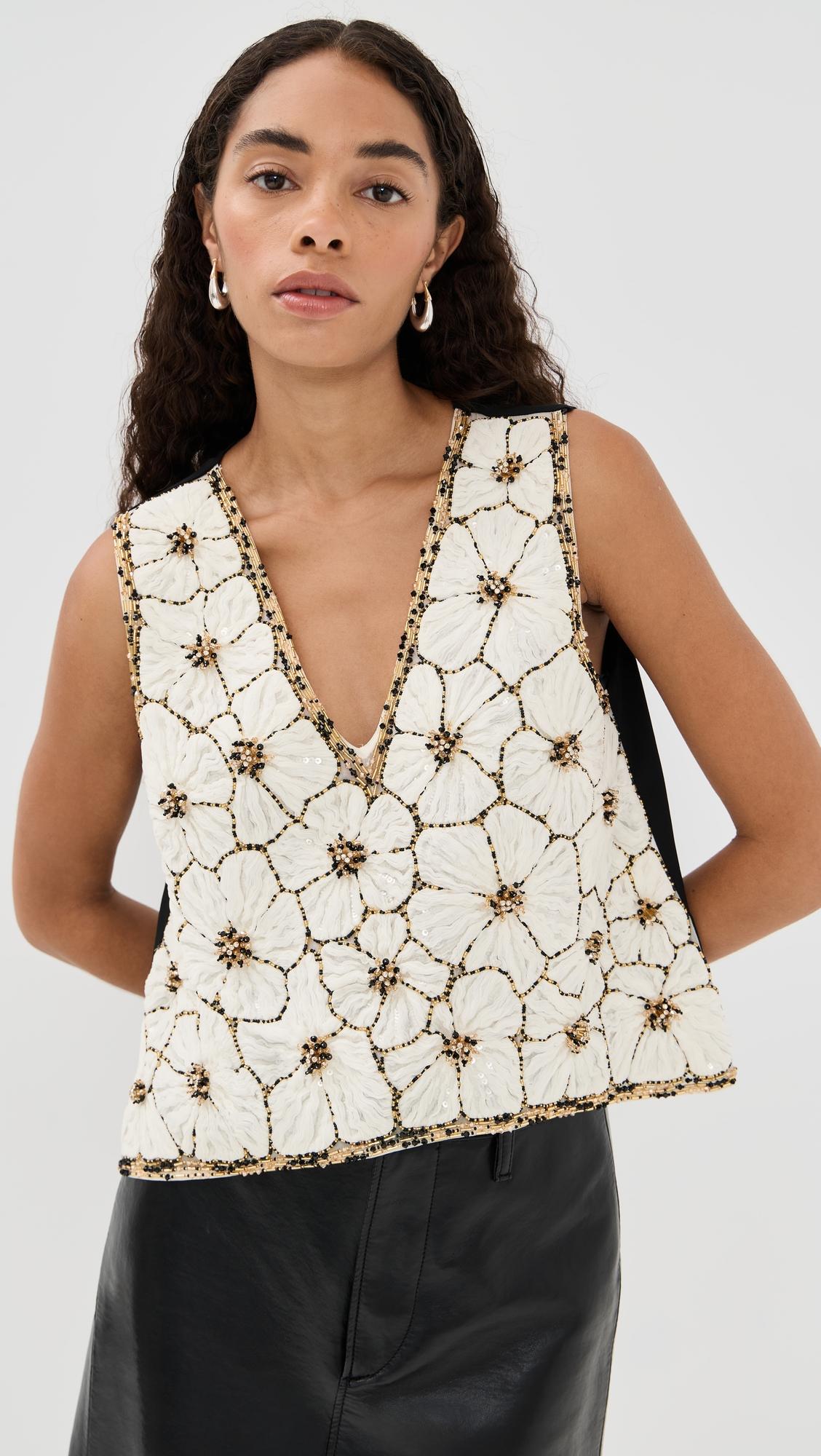 embroidered v neck scala top