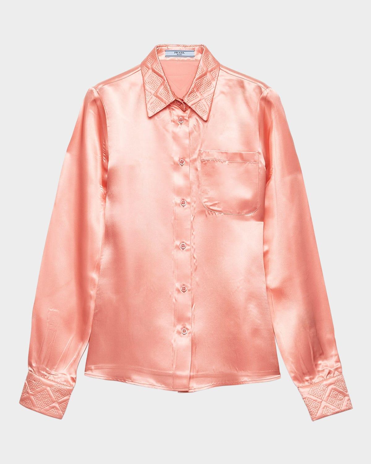 embroidered washed satin shirt
