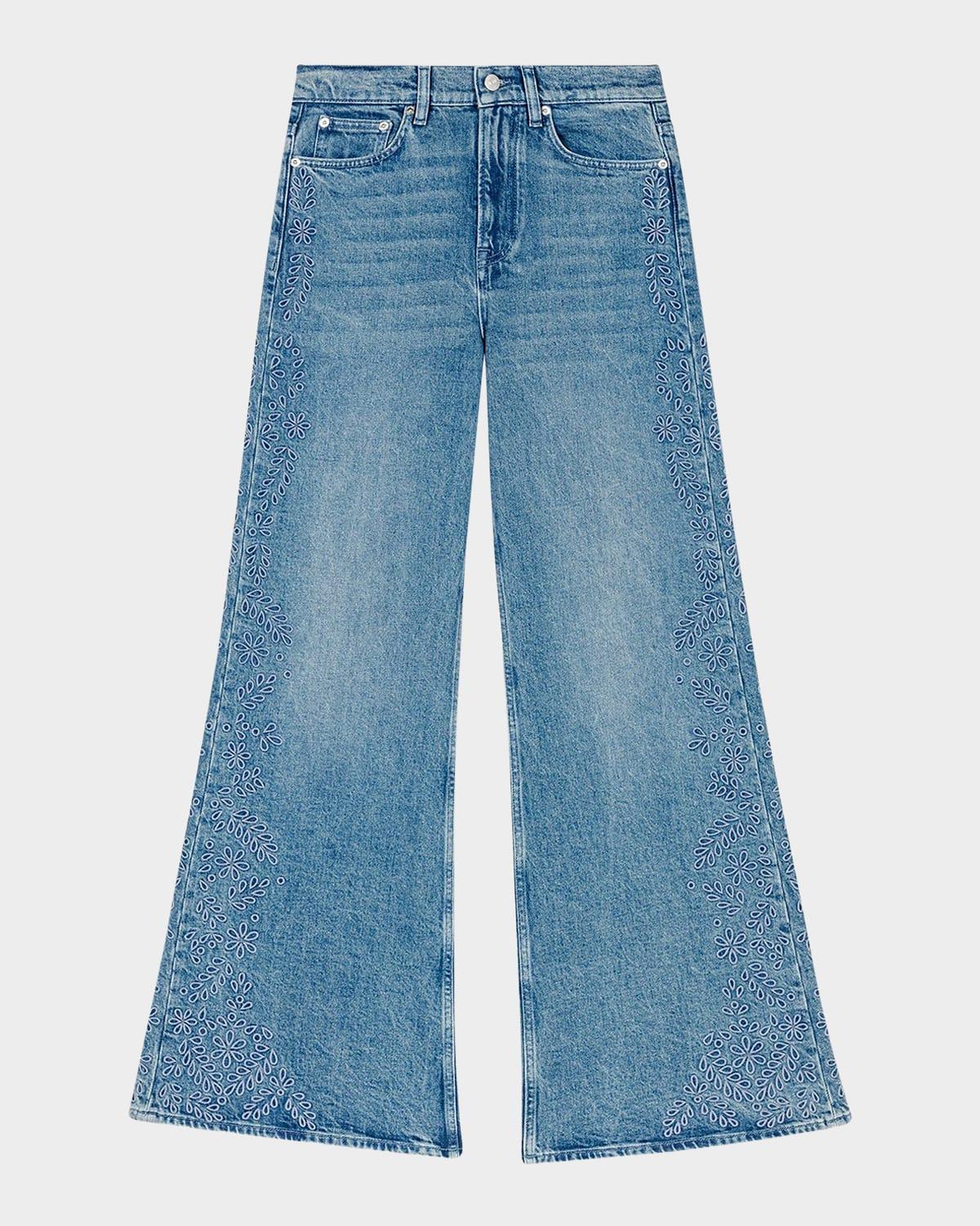embroidered wide-leg jeans