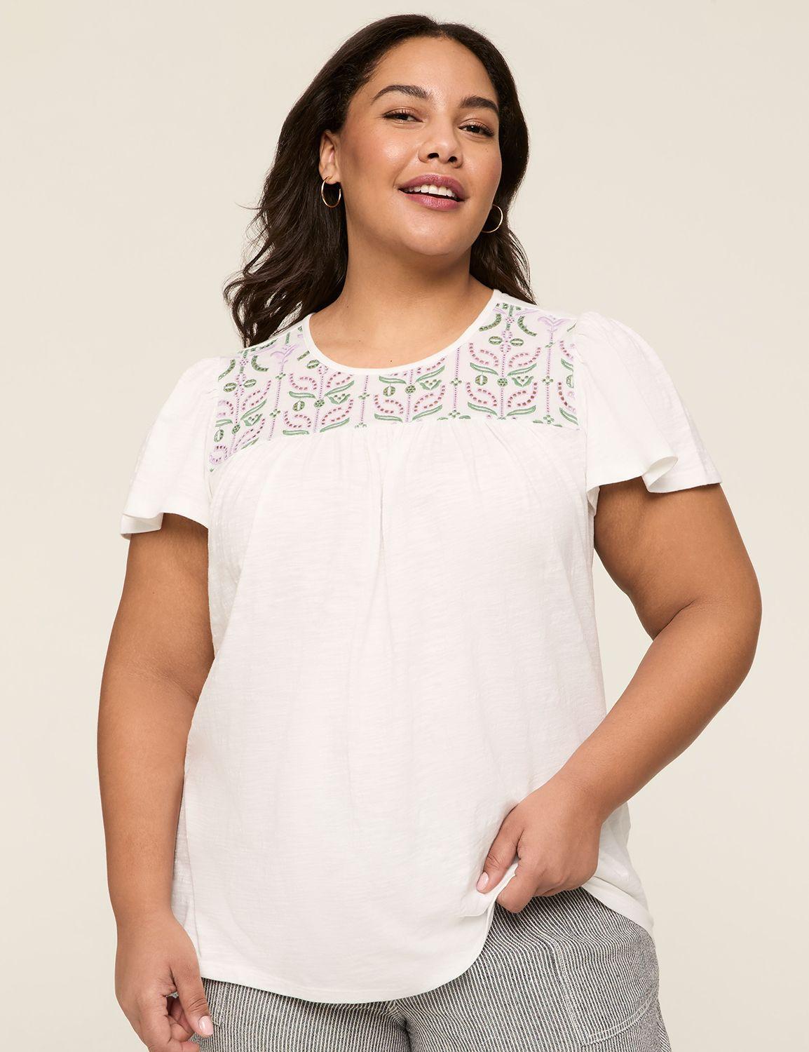 embroidered-yoke short-sleeve top