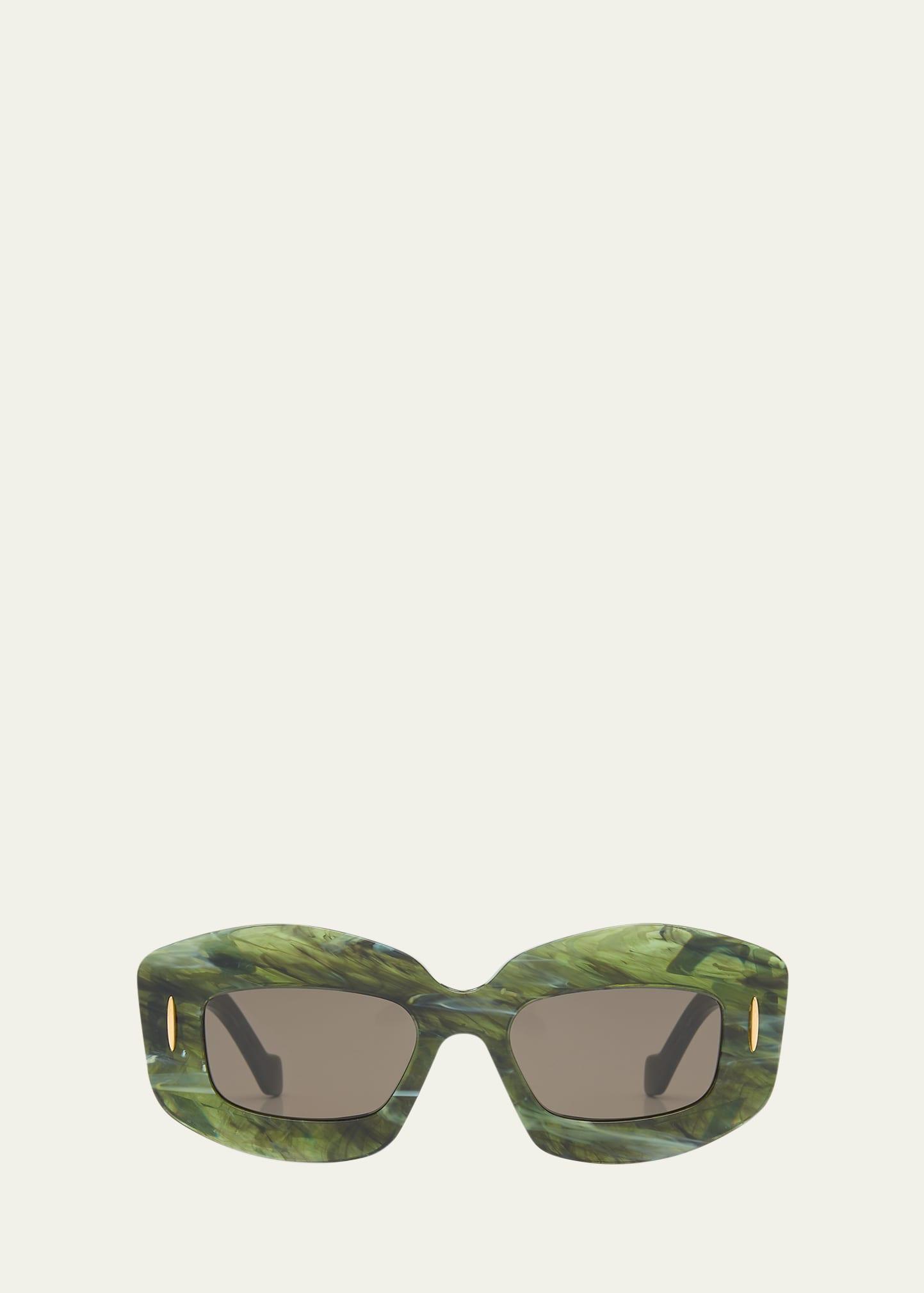 emerald green acetate rectangle sunglasses with golden accents