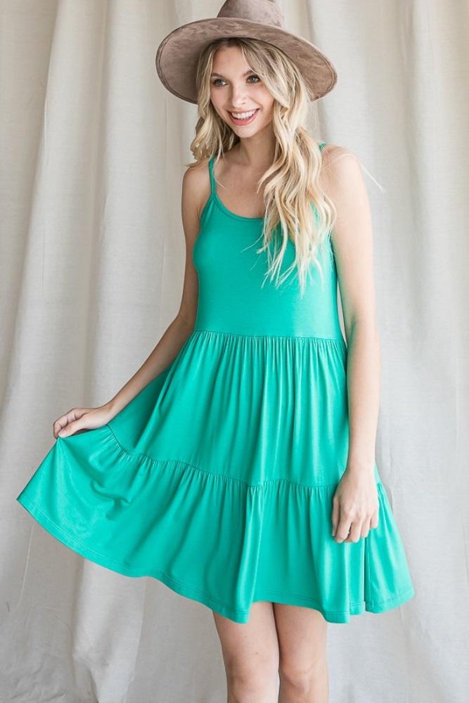 emerald green tiered tank dress