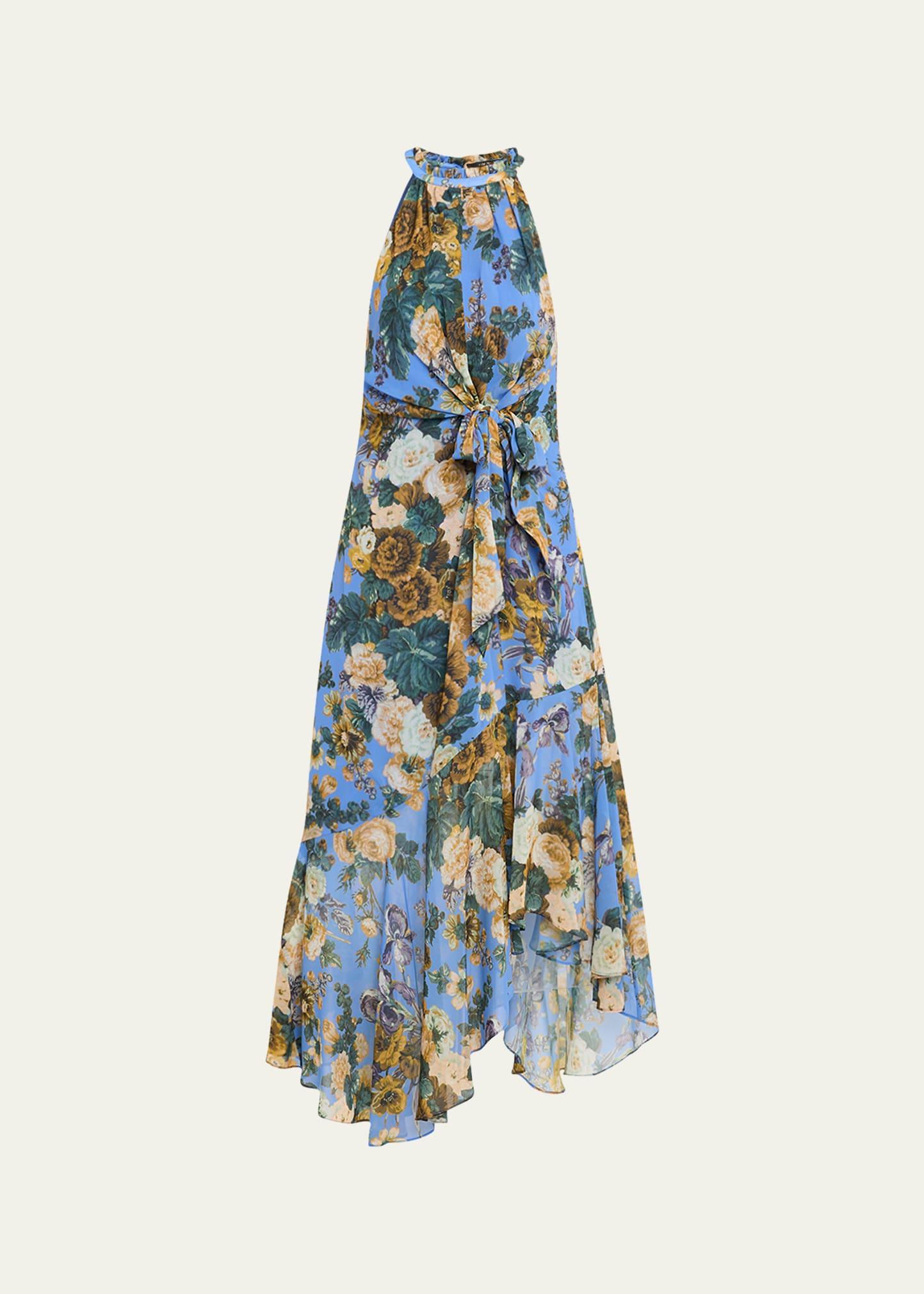 emery asymmetric floral-print halter midi dress