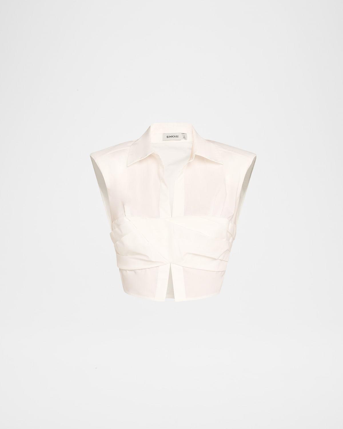 emie cropped box-sleeve cotton poplin top
