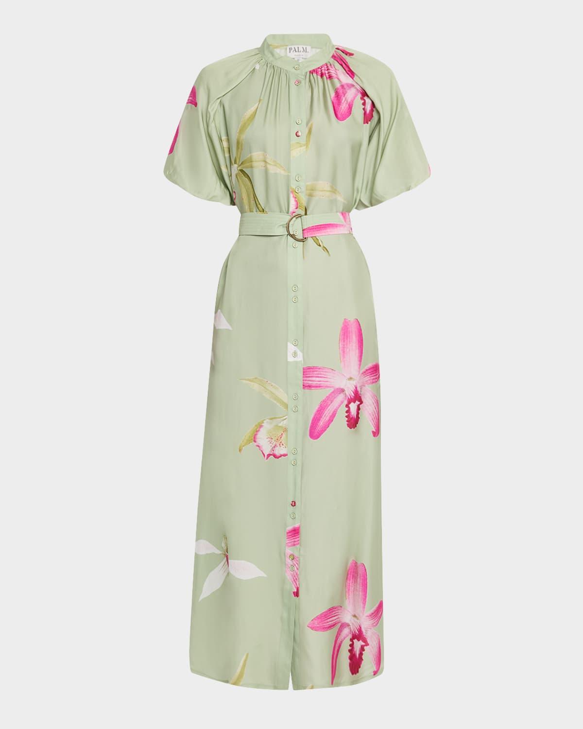 emilia belted floral-print midi shirtdress