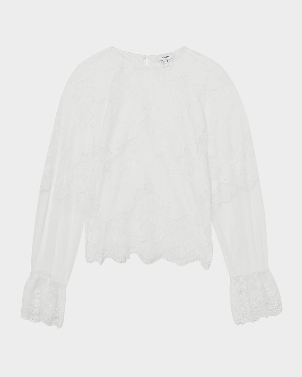 emilia scalloped floral lace & mesh blouse