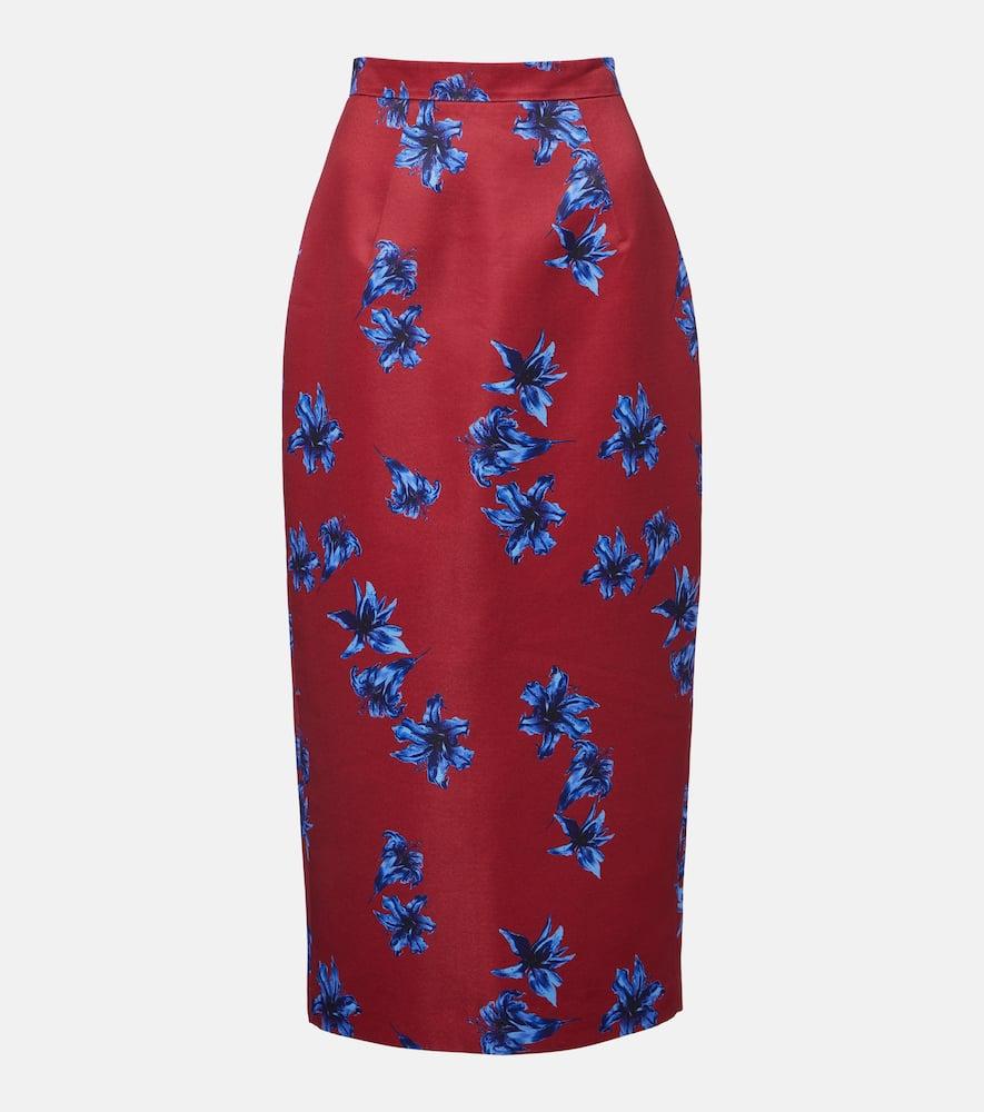 emilia wickstead lorelei floral duchess satin pencil skirt