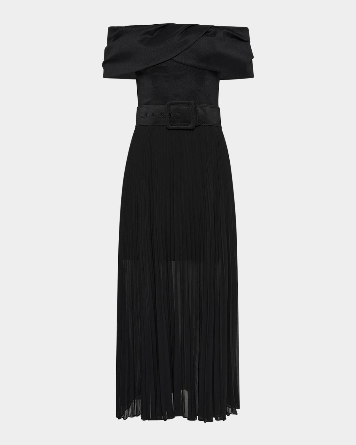 emilie pleated off-shoulder midi dress