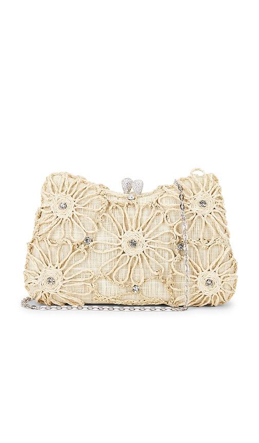 emm kuo gustavia raffia flower clutch in nude.