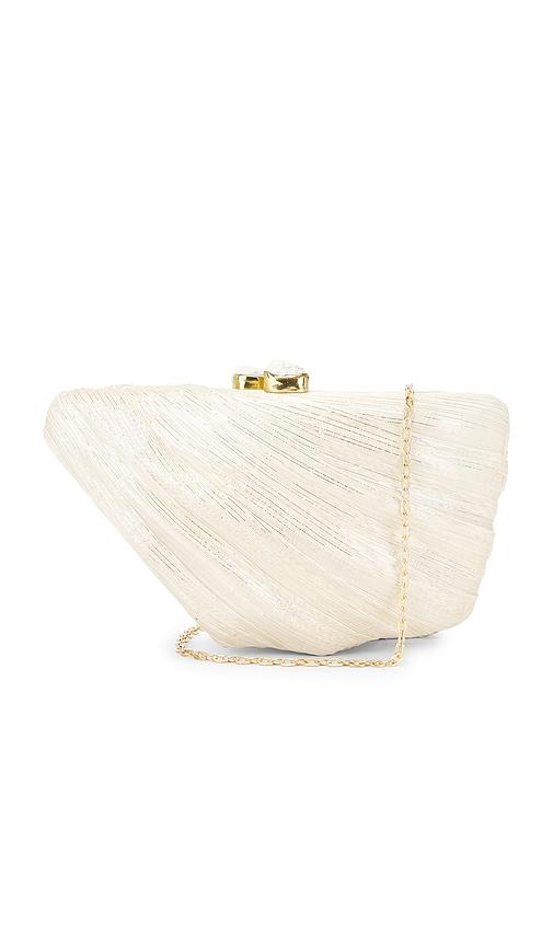 emm kuo saline fan shaped evening clutch in cream.