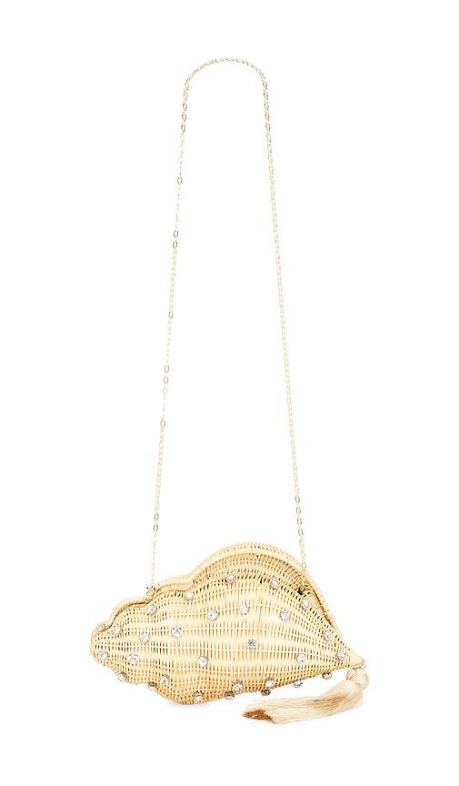 emm kuo shellona shell shaped evening bag in beige.