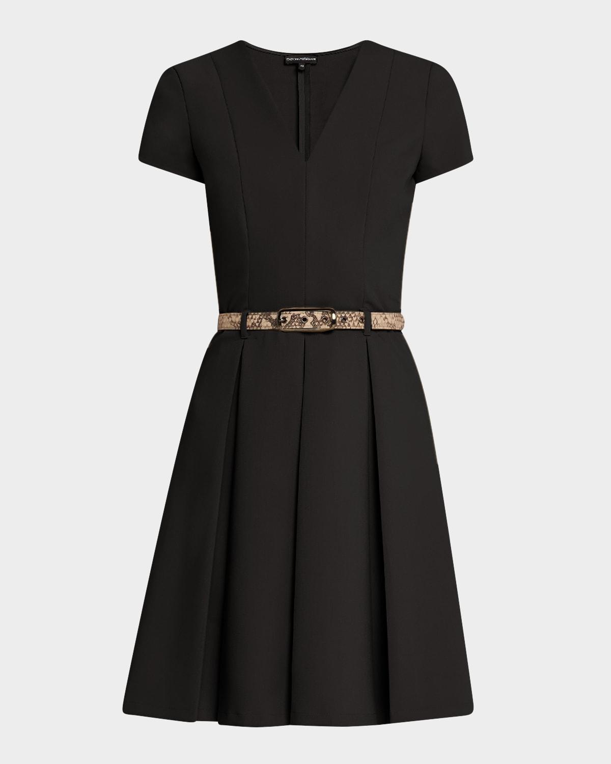 emma belted pleated a-line mini dress