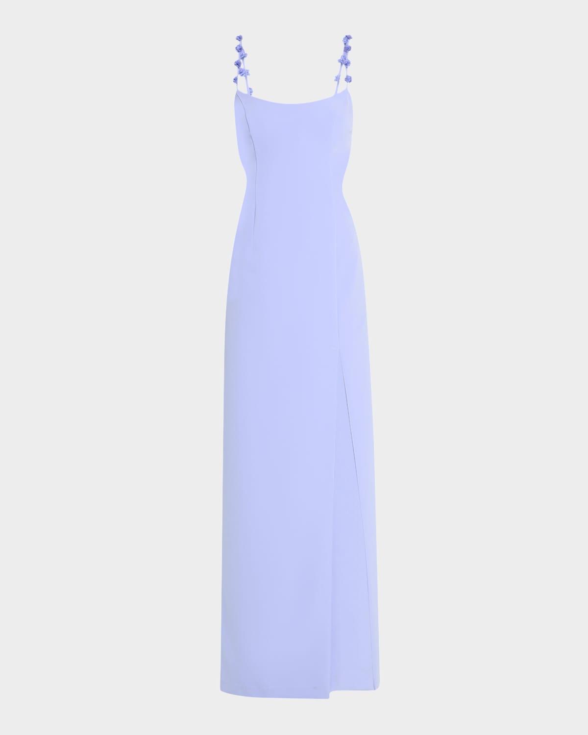 emma cutout floral applique column gown