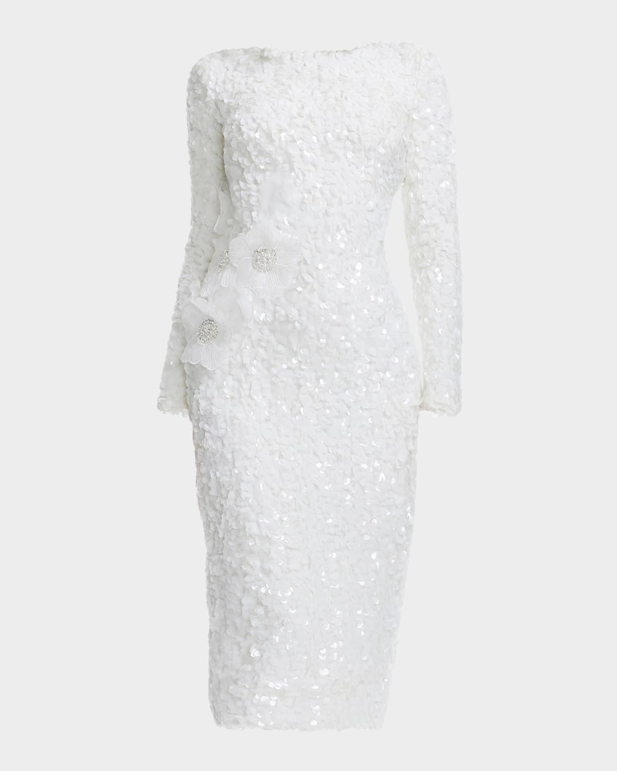 emmalyn sequin floral applique midi dress