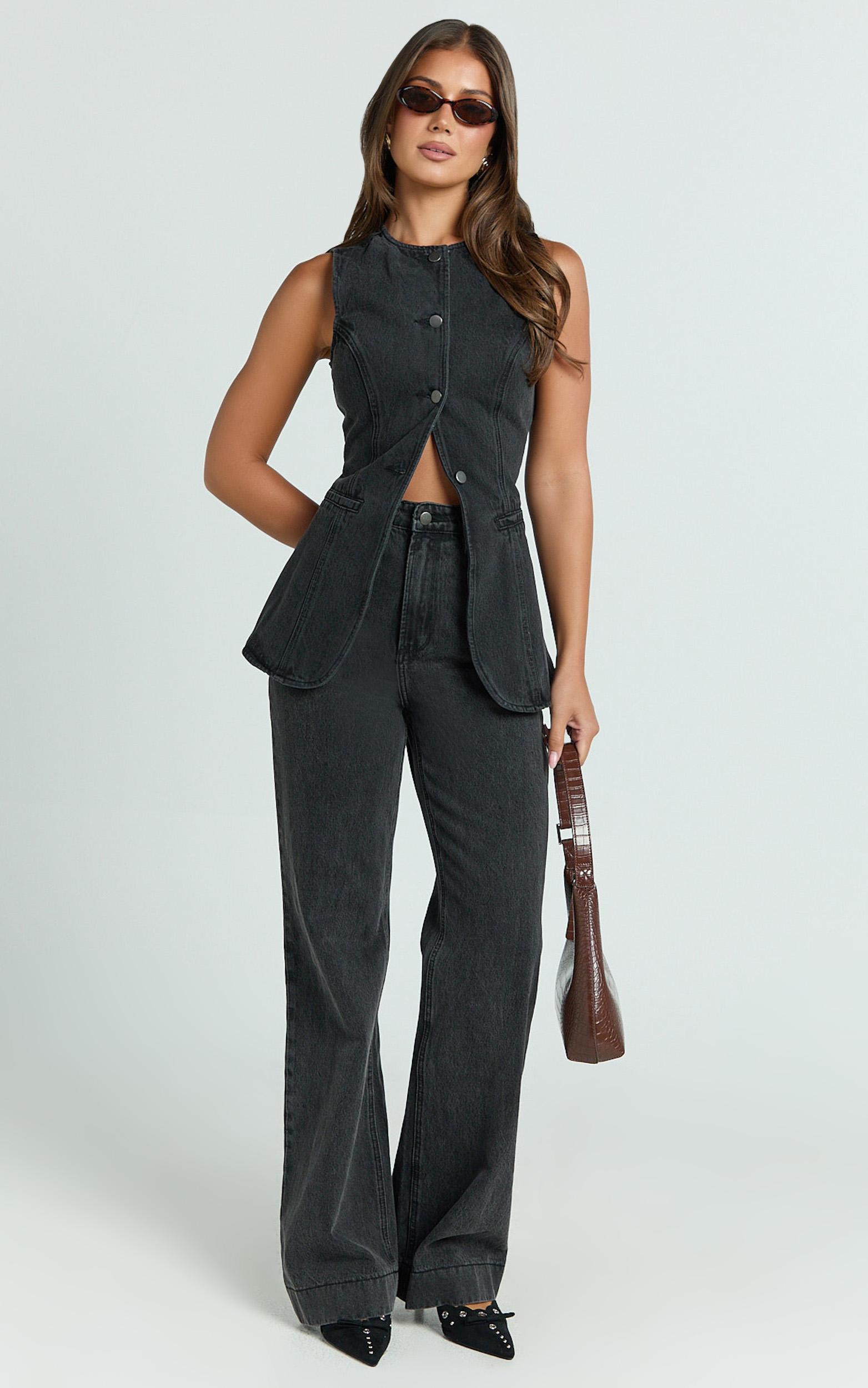 emman jeans - high waisted cotton wide leg denim jeans in black