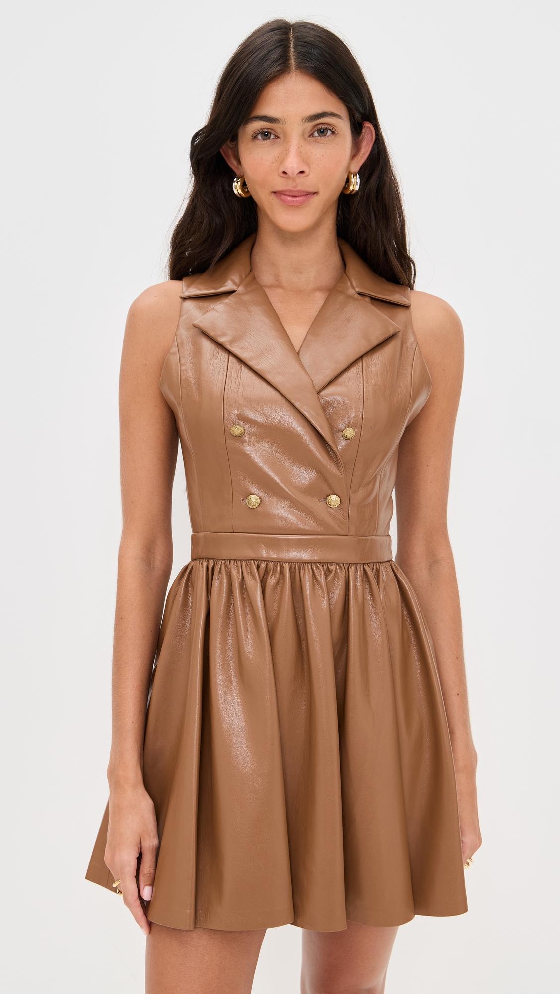 emmy faux leather flared mini dress