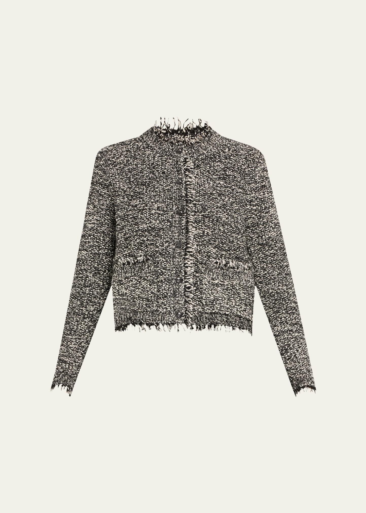 emorie fringe-trim tweed knit jacket