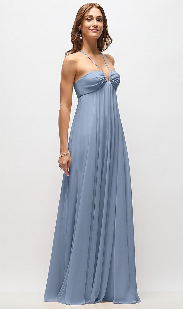 empire waist chiffon halter maxi dress with convertible spaghetti straps