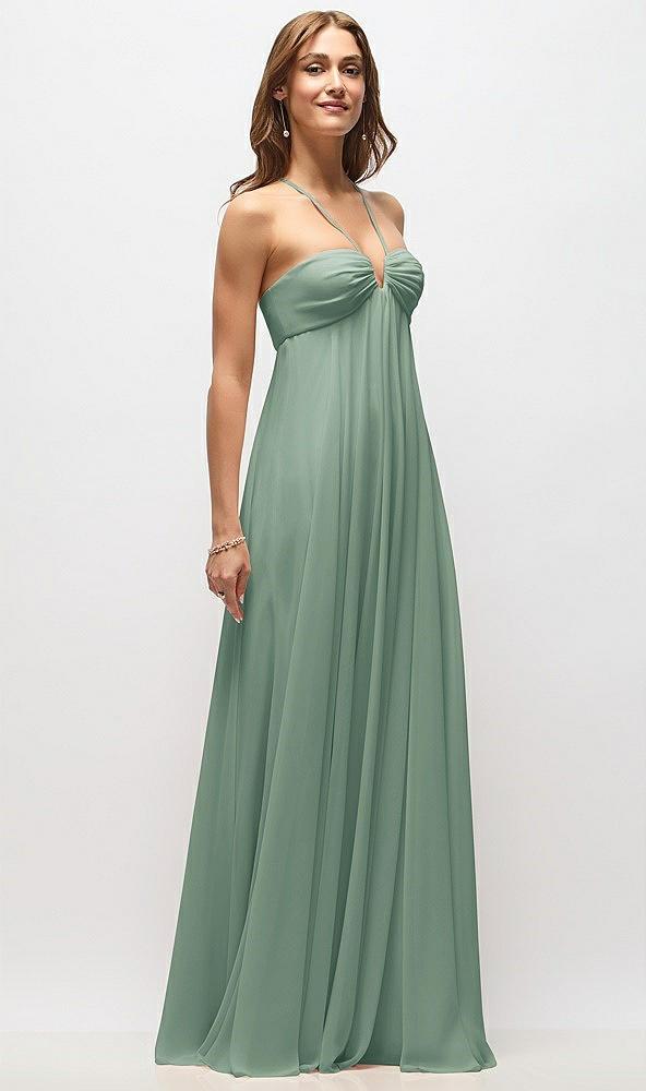 empire waist chiffon halter maxi dress with convertible spaghetti straps