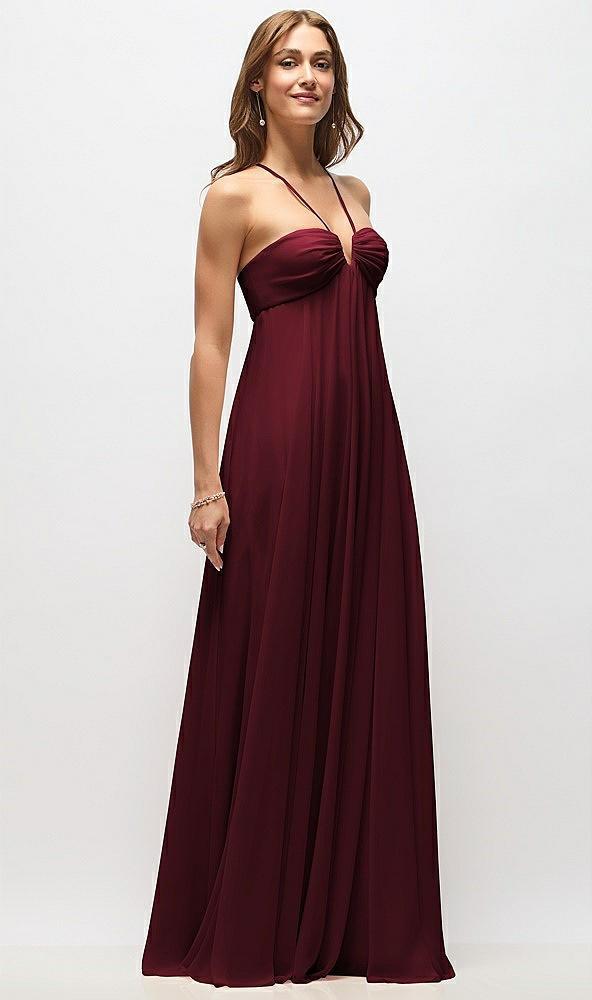 empire waist chiffon halter maxi dress with convertible spaghetti straps
