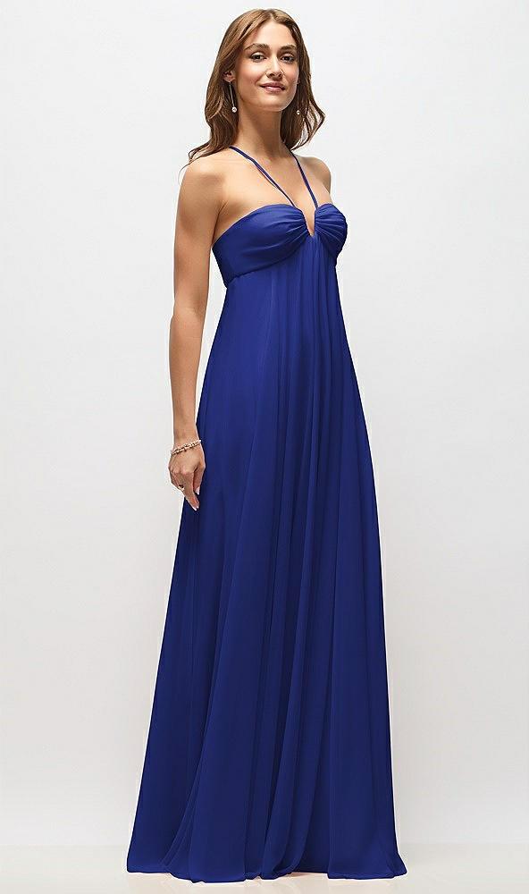 empire waist chiffon halter maxi dress with convertible spaghetti straps