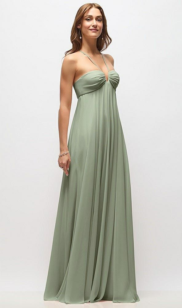 empire waist chiffon halter maxi dress with convertible spaghetti straps