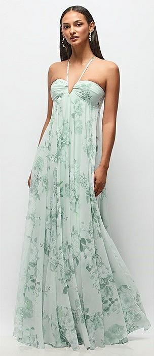 empire waist floral chiffon halter maxi dress with convertible spaghetti straps