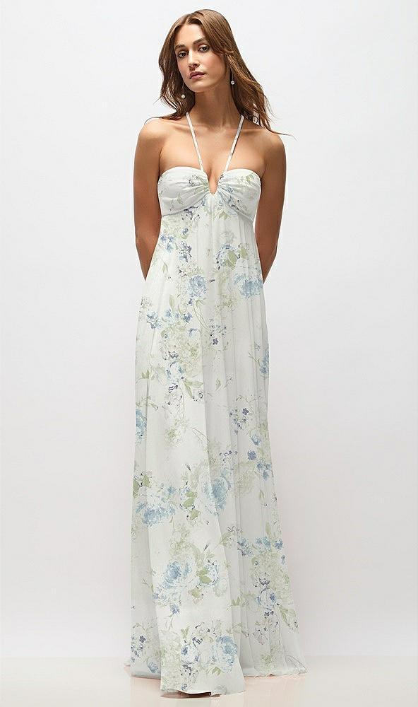 empire waist floral chiffon halter maxi dress with convertible spaghetti straps
