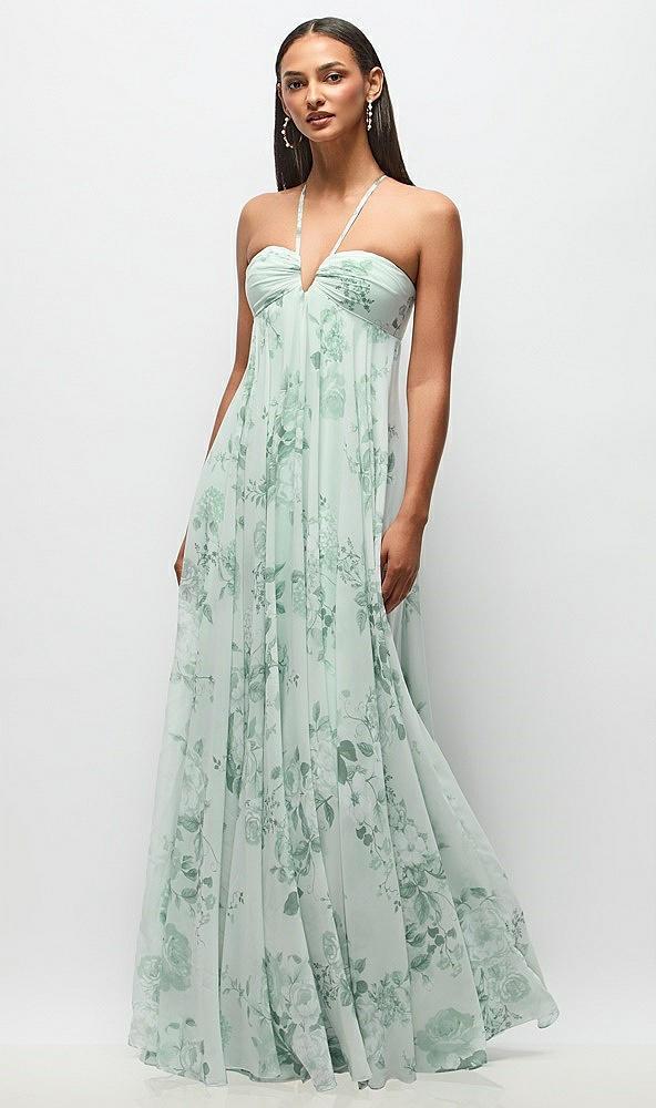 empire waist floral chiffon halter maxi dress with convertible spaghetti straps