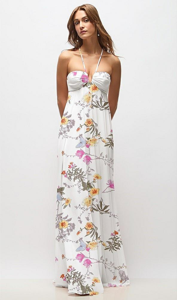 empire waist floral chiffon halter maxi dress with convertible spaghetti straps
