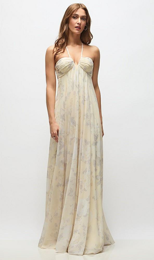 empire waist floral chiffon halter maxi dress with convertible spaghetti straps