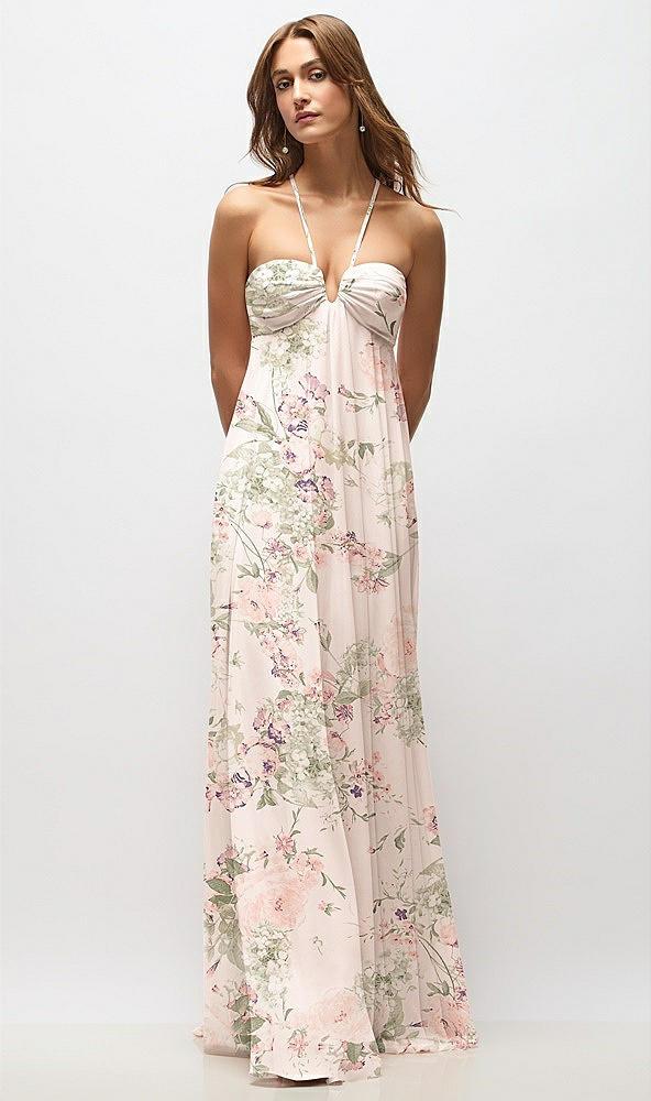 empire waist floral chiffon halter maxi dress with convertible spaghetti straps