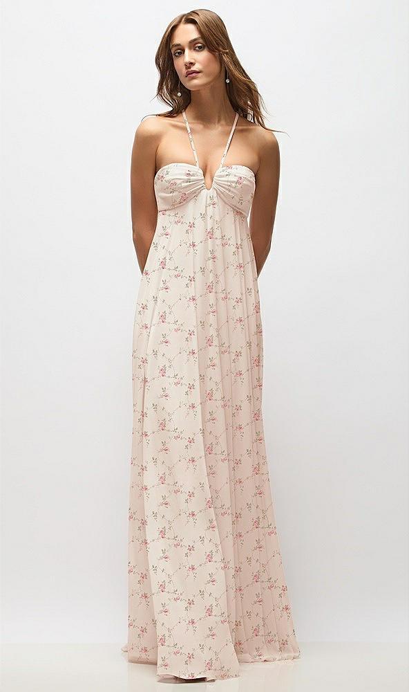 empire waist floral chiffon halter maxi dress with convertible spaghetti straps