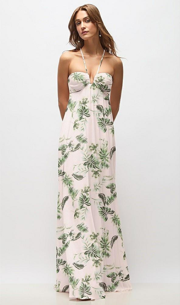 empire waist floral chiffon halter maxi dress with convertible spaghetti straps