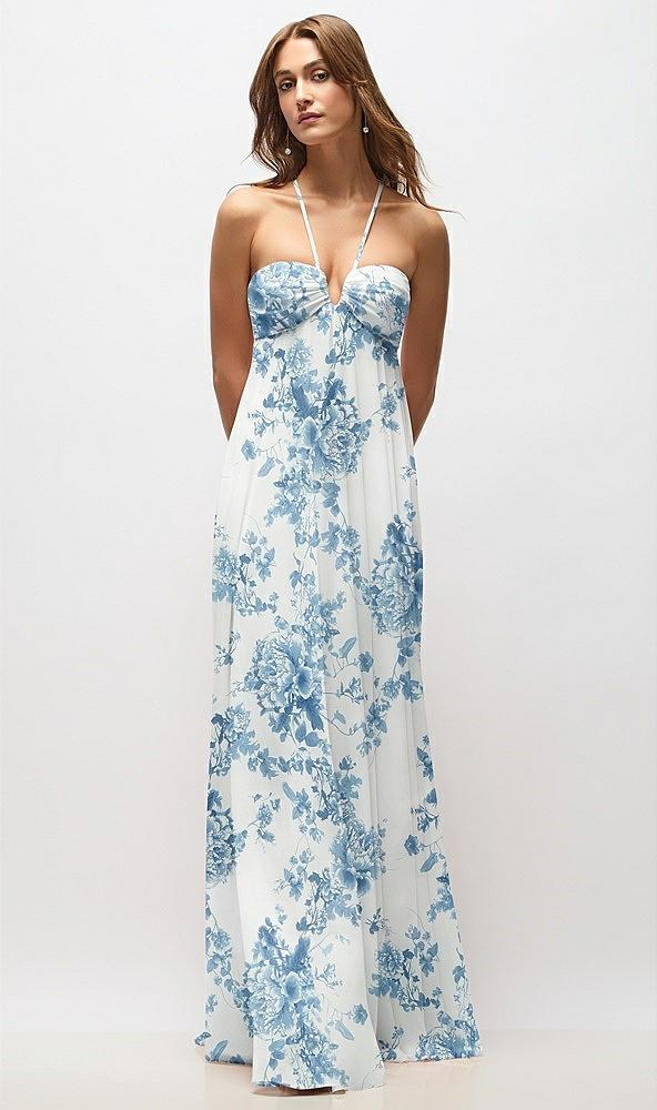 empire waist floral chiffon halter maxi dress with convertible spaghetti straps