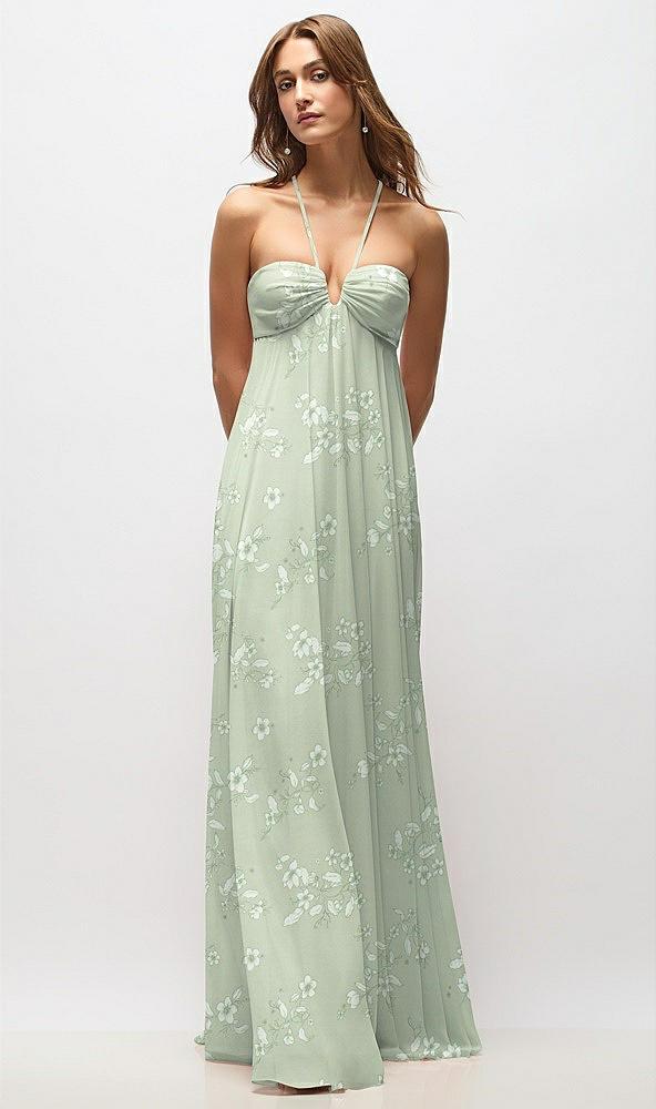 empire waist floral chiffon halter maxi dress with convertible spaghetti straps
