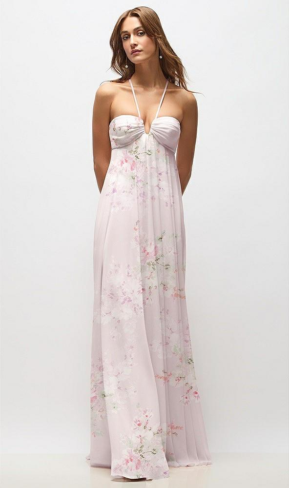 empire waist floral chiffon halter maxi dress with convertible spaghetti straps